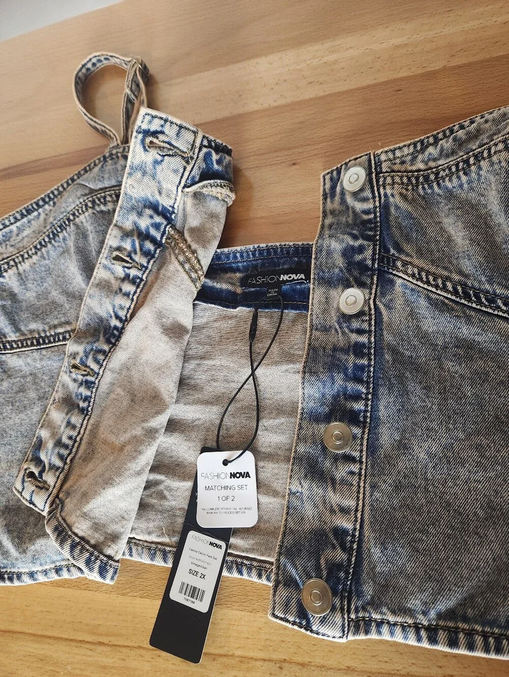 Fashion Nova Cassie Denim Pant Set NWT 2X Vintage Wash Wide Leg Y2K Baddie
